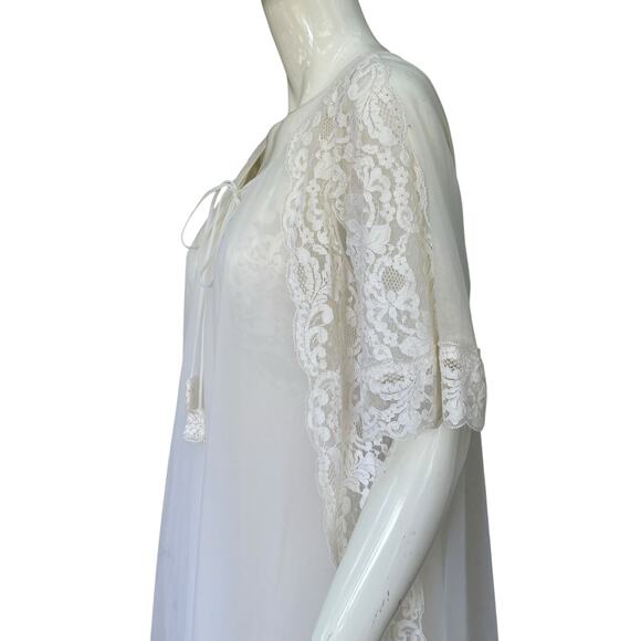 Vintage Nightgown & Peignoir Set White Nylon Maxi Length 1960’s Medium - Picture 6 of 12